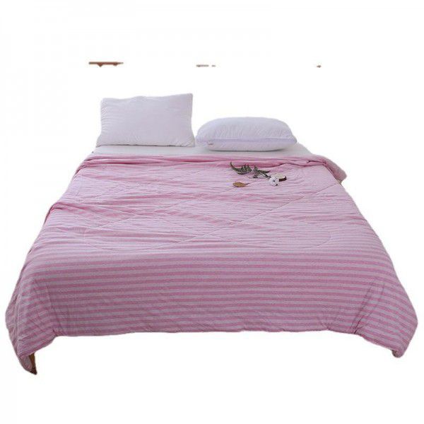 Tianzhu Cotton Four Piece Set Japanese Knitted Cotton Striped Quilt Cover Bed Sheet and Fitted Sheet 1.51.8m Bedding
