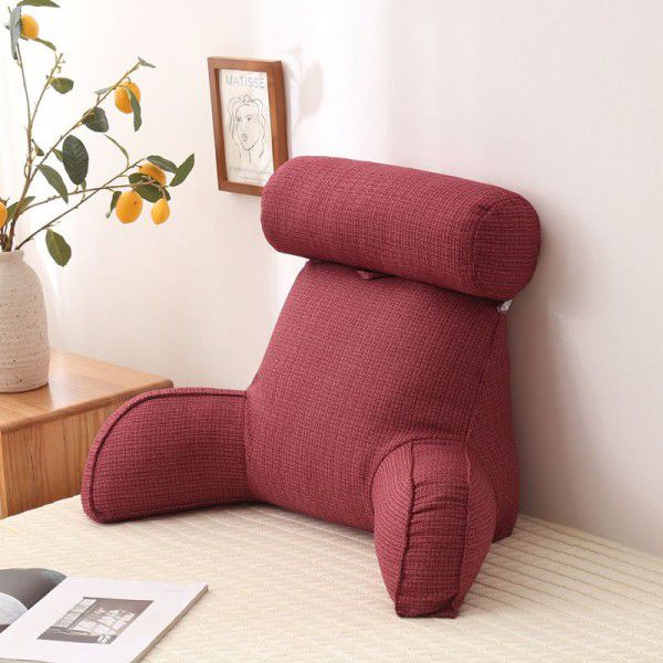 Pillow with armrest and round pillow, pearl cotton inner core, detachable, multi-functional large waist backrest