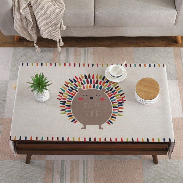 Cartoon cotton linen style waterproof tablecloth, tea table cloth, printed tea table tablecloth