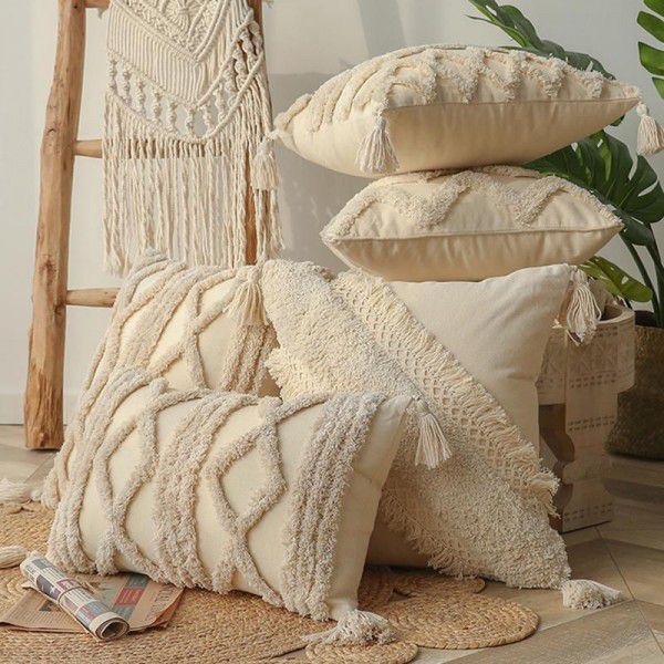 Bolster Bohemian Moroccan beige sofa cover with new bed cushion