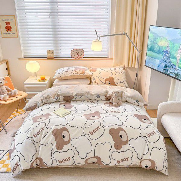 Cotton Little Fresh Cute Rabbit Cartoon Pure Cotton Four Piece Set Student Dormitory Bed Sheet and Quilt Set Four Piece Set