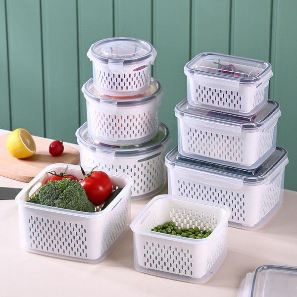 Transparent refrigerator preservation box, creative fruit and vegetable drain box, multifunctional large capacity storage box