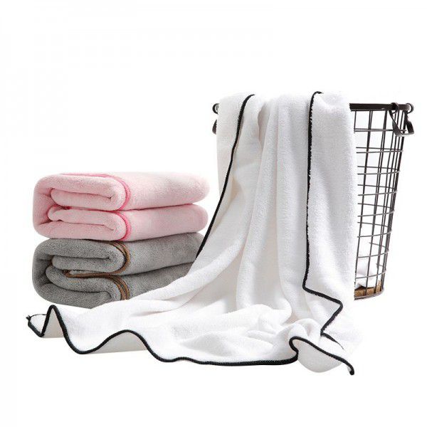 Coral velvet edging bath towel for adult household thickened beach towel, absorbent and quick drying sports towel