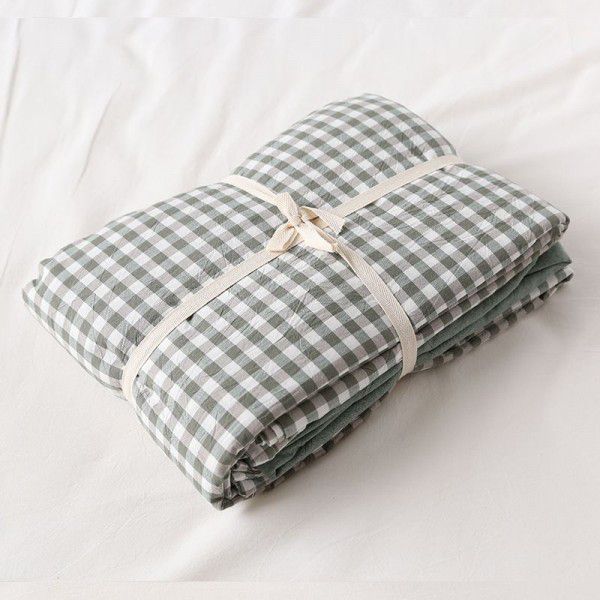 Water washed cotton four piece set for mother and baby grade simple all cotton yarn-dyed pure cotton 4-piece bedding