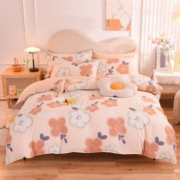 Summer New Pure Cotton Four Piece Set, Cotton Set, Fitted Sheet, Quilt Cover, Dormitory Bedding, Three Piece Set