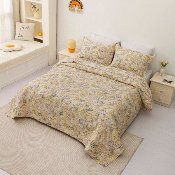 New Cotton Bed Cover Foreign Trade Plant Flower Bed Cover Three Piece Set of Double-sided Pure Cotton Thickened Summer Cool Quilt Cover Blanket