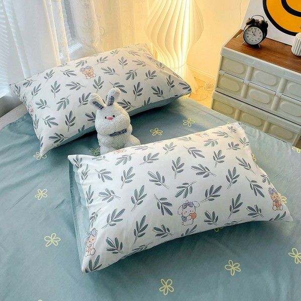Four piece bed set of pure cotton 100 small fresh quilt cover, bed sheet, quilt cover, bedsheet, dormitory three piece set
