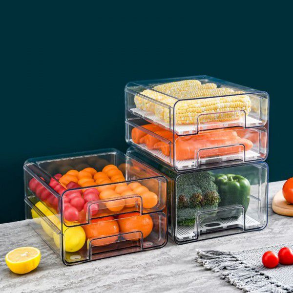 Transparent refrigerator drawer storage box, kitchen refrigerated and frozen storage box, fruit and vegetable sorting box, egg preservation box