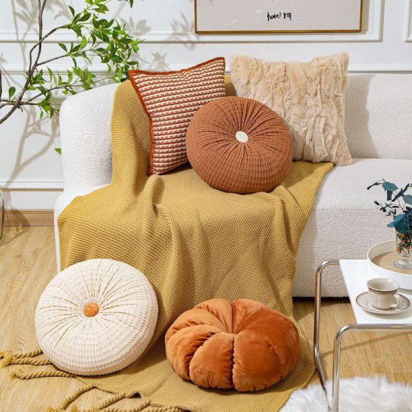Vintage Throw Pillow Round Orange Sofa Backrest Cushion Living Room Cushion Bedroom Headrest Cushion Waist Pillow