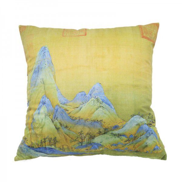 Qianli Jiangshan Backrest Pillow Cushion New Chinese Landscape Painting Pillow Living Room Yellow Pillow Mountain Sofa