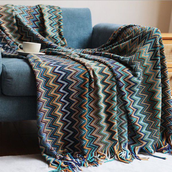 Bohemian style knitted tassel thread blanket, knitted blanket, sofa blanket, office blanket, and blanket