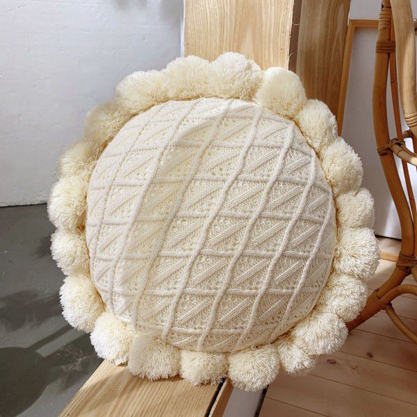 Creative Ball Knitted Throw Pillow PuTuan Knitted Cushion Wool Sofa Cushion 3D Hollow Round Cushion