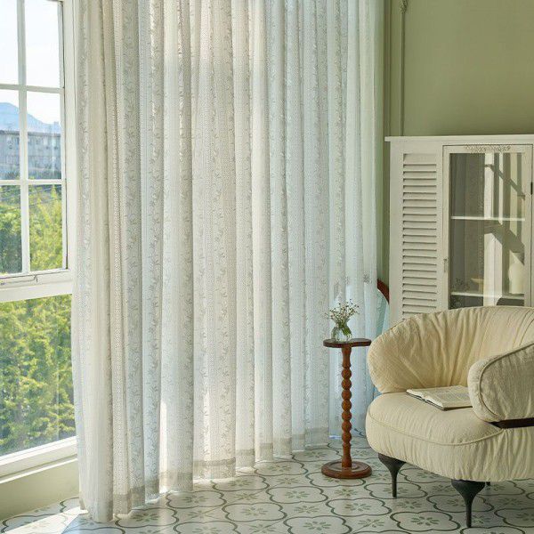American style curtains, gauze curtains, retro literature and art, small and fresh rural style window screens, floating windows, balconies, living rooms, white gauze partitions