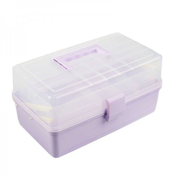 Household portable transparent three-layer multi-purpose storage box, rectangular large folding storage box, household medicine box toolbox