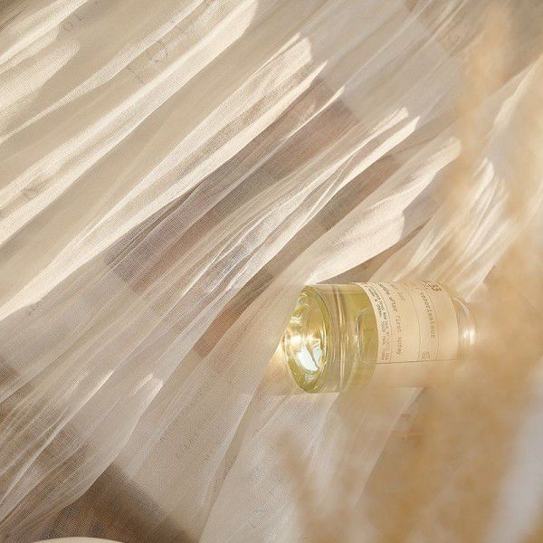 New Wrinkled White Yarn French Light Luxury Curtain Bedroom Screen White Semi translucent Screen Curtain