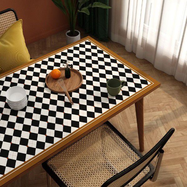Light luxury retro chessboard plaid leather dining table mat, coffee table tablecloth, waterproof, oil resistant, washable, and scald resistant PVC living room tablecloth