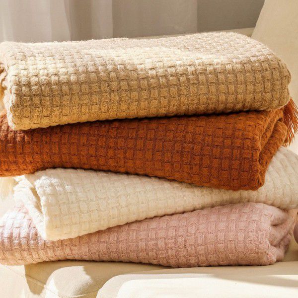 Solid colored wool knitted sofa blanket, Nordic blanket, Waffle blanket, sofa blanket, knitted blanket, air conditioning blanket