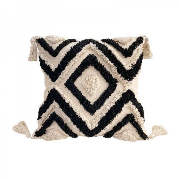 Moroccan tufted pillow, Syrian black and white geometric sofa cushion, bedside cushion, homestay decorative square pillow