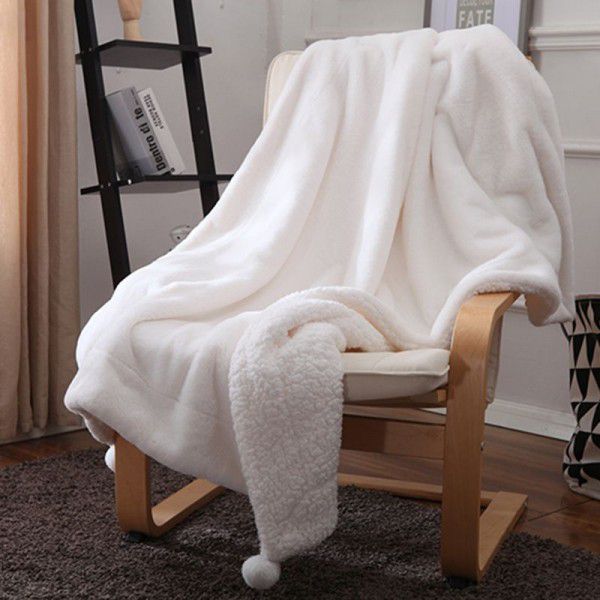 Pure white double layer thickened blanket, imitation rabbit cashmere, lamb cashmere, lunch break small blanket, office sofa