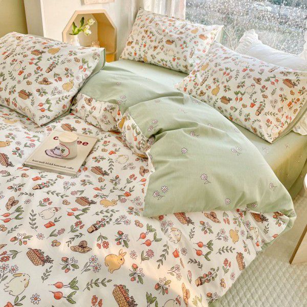 New pure cotton small fresh floral all cotton four piece set, three piece set, all-season universal pure cotton bed sheets and fitted sheets