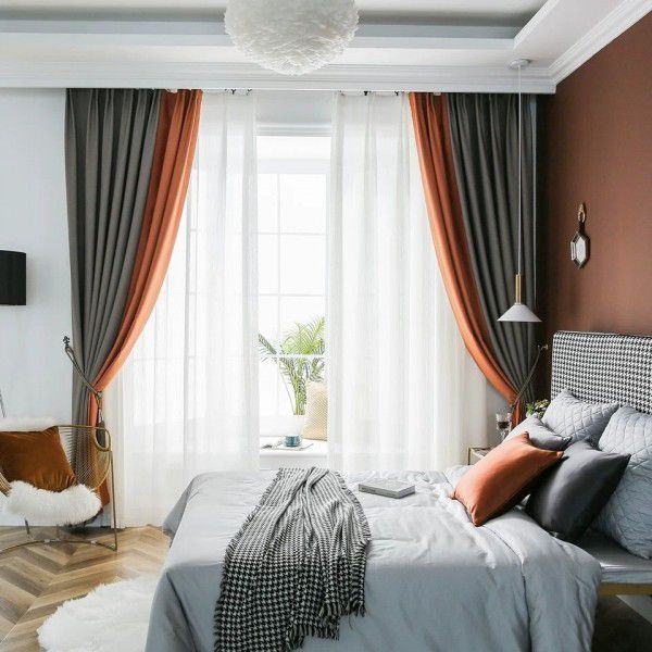 Simple texture shading curtains, finished orange curtain fabric for living room, new bedroom splicing fabric