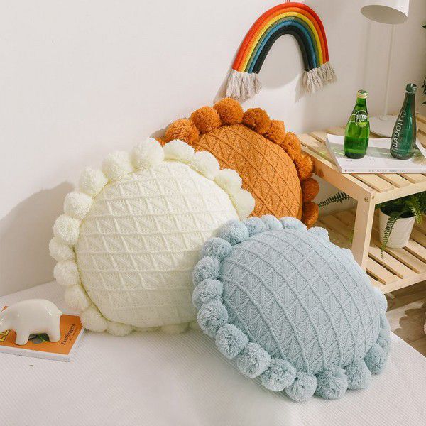 Woolen ball, circular knit pillow, cushion, sofa, homestay bedside decoration, waist support pillow cover