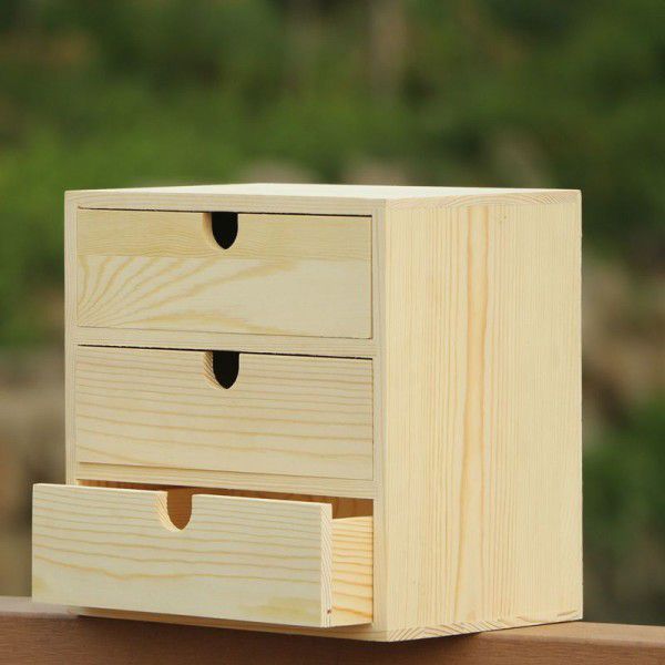 Solid wood storage box, desktop, wooden cosmetics storage cabinet, multi-layer drawer style office desk storage box