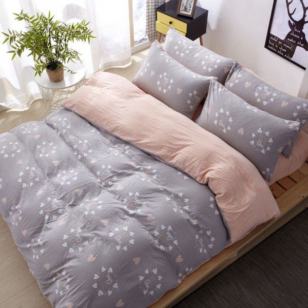 Washed cotton four piece single double dormitory bed sheet, quilt cover, bedding