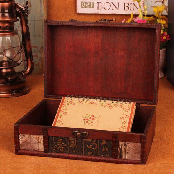Vintage desktop book organizing storage box, wooden jewelry, cosmetics storage box, photography props