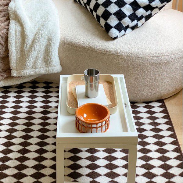 Vintage Soft and Thick Lamb Fleece Floor Mat Checkerboard Diamond Checker Cushion Bedroom