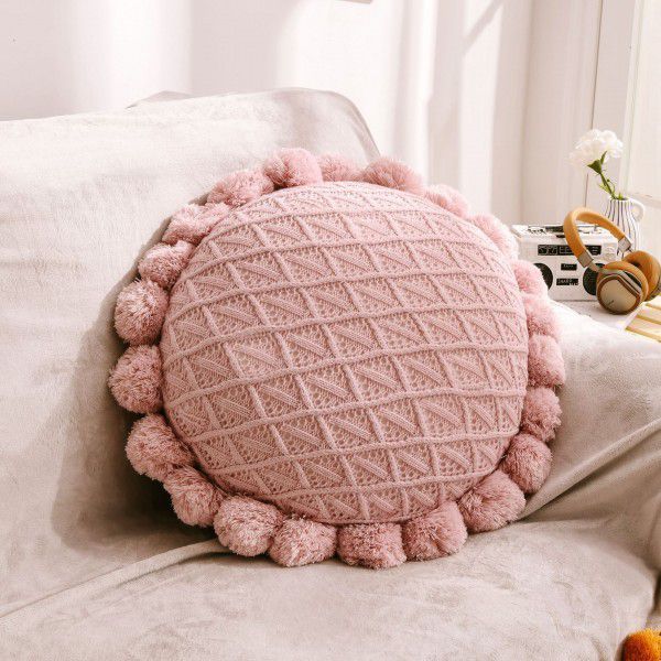 Creative Ball Knitted Throw Pillow PuTuan Knitted Cushion Wool Sofa Cushion 3D Hollow Round Cushion