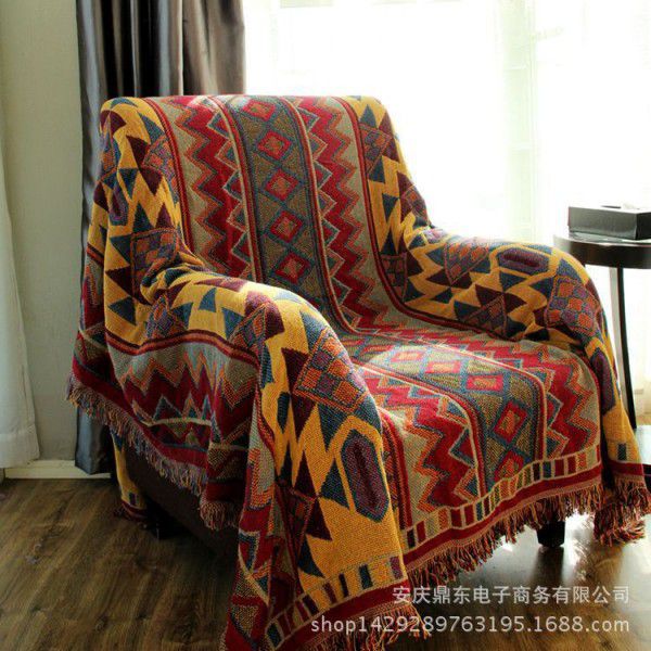Cotton thread woven blanket sofa towel knitted thick Bohemian bed blanket cover blanket geometric tapestry sofa blanket