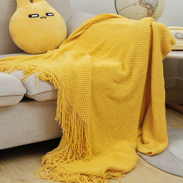 Solid colored knitted blanket for homestay bed end decoration blanket, bed towel, nap, air conditioning blanket, cover blanket, sofa blanket