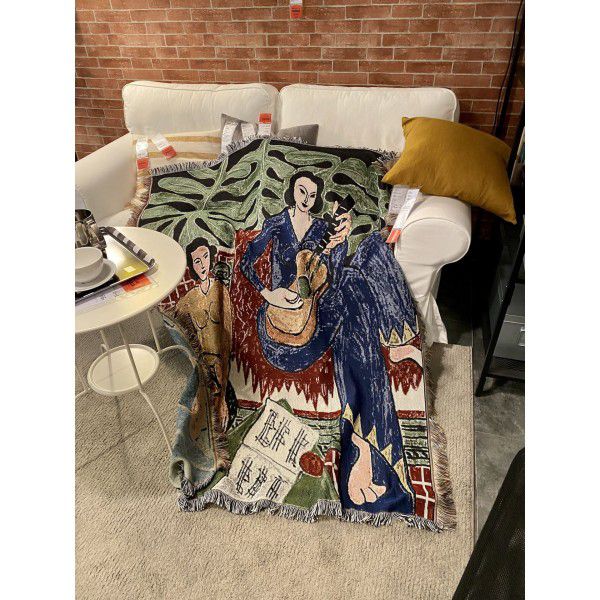 Art oil painting style tapestry, leisure blanket, sofa blanket, cover blanket, outdoor grass carpet