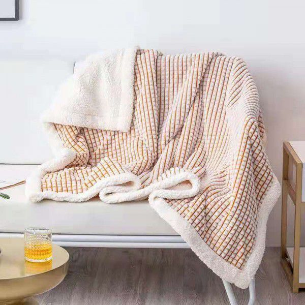 Double layer cut lamb plush blanket, milk plush warm blanket cover, coral plush thickened blanket, French plush blanket