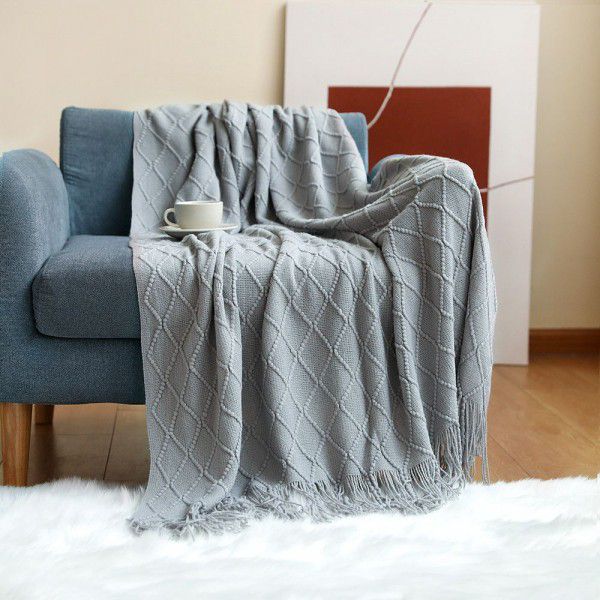 Knitted blanket, sofa blanket, cover blanket, office air conditioning blanket, bed end towel, nap blanket, small blanket, diamond shaped