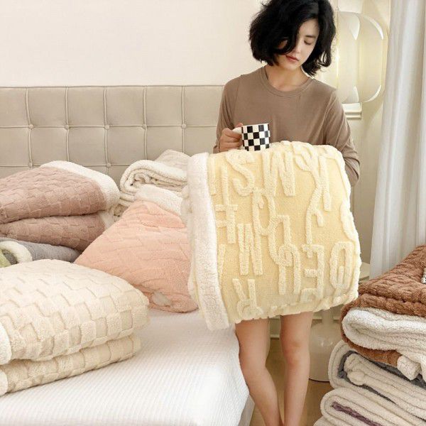 Autumn and Winter New Tafu Plush Blanket Pure Plain Jacquard Double Layer Lamb Fleece Blanket
