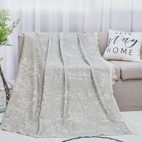 Cotton and linen living room sofa blanket, tassel blanket, wearable knee blanket, afternoon sleeping blanket, leisure decoration blanket, bed end blanket