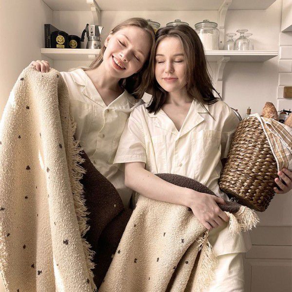 Double-sided knitted thread blanket, spotted cover blanket, nap air conditioning blanket, atmosphere feeling decorative blanket
