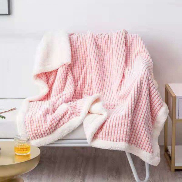 Double layer cut lamb plush blanket, milk plush warm blanket cover, coral plush thickened blanket, French plush blanket