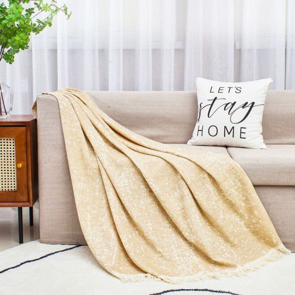Cotton and linen living room sofa blanket, tassel blanket, wearable knee blanket, afternoon sleeping blanket, leisure decoration blanket, bed end blanket