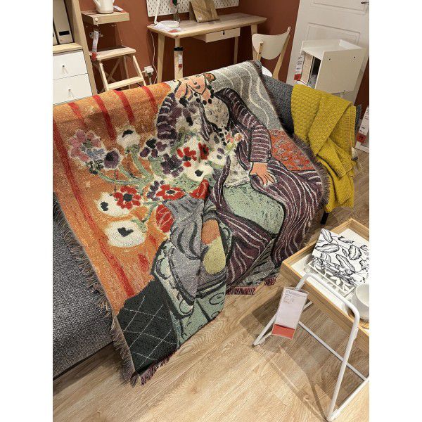Art oil painting style tapestry, leisure blanket, sofa blanket, cover blanket, outdoor grass carpet