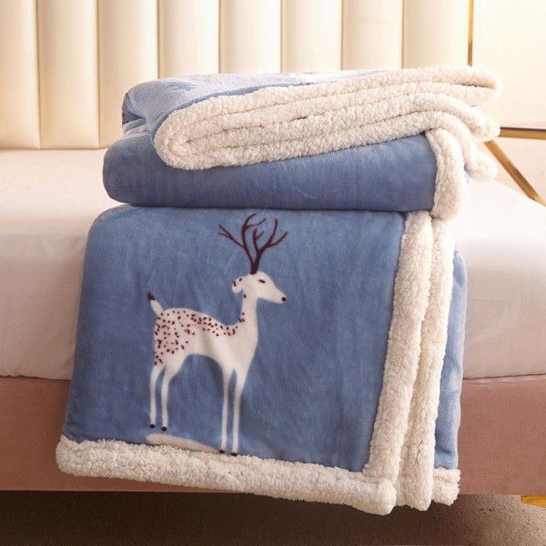 Lamb plush blanket with thickened warm blanket cover and double cover blanket