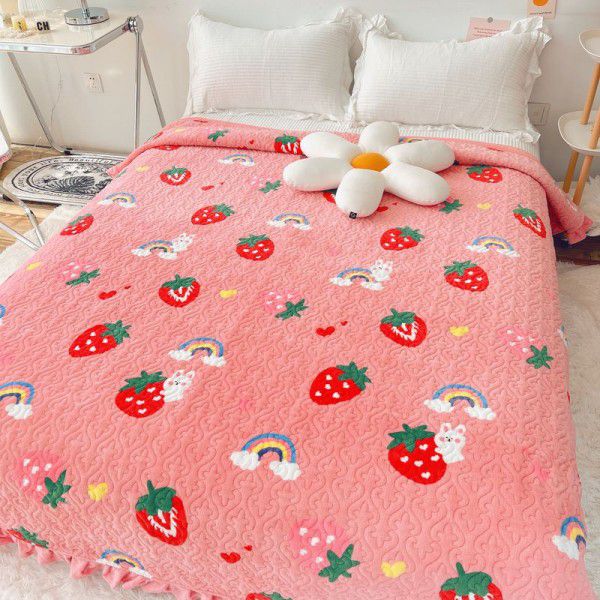 Autumn and winter thickened milk velvet bed cover, crystal velvet quilted quilted cotton quilted bed sheet, high weight, foldable blanket, cotton blanket 