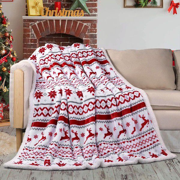 Flannel Christmas blanket, double layer snowflake Christmas decoration blanket, foreign trade nap blanket, air conditioning cover blanket