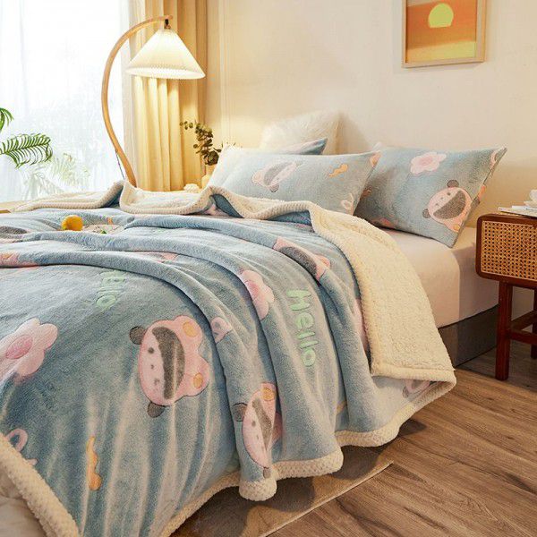 Double layered blanket, thickened winter children's nap cover blanket, coral velvet insulation, flange velvet blanket