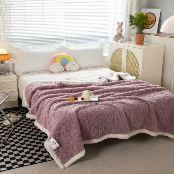 Lamb wool blanket thickened warm milk wool blanket in winter single double cashmere bed sheet coral wool gift box cover blanket 