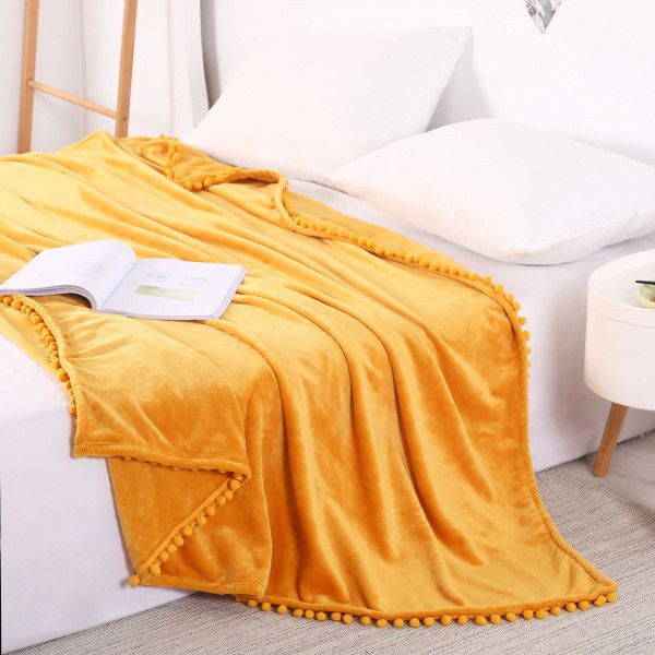 Solid color flannel ball blanket, plain color tassel blanket, office ball gift cover blanket