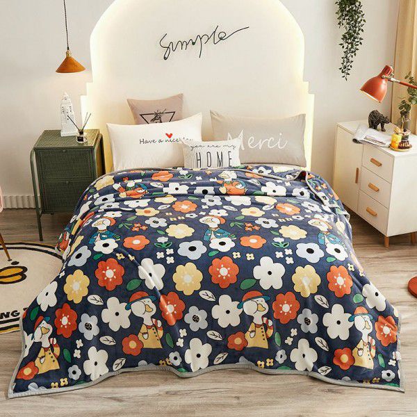 Cloud ermine plush blanket, autumn and winter, thickened single person blanket, double person printed bed sheet blanket